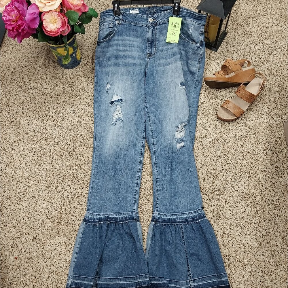 3091 Size 22 Maurices Upcycled Long Bell-Bottoms With Raw Hem.
